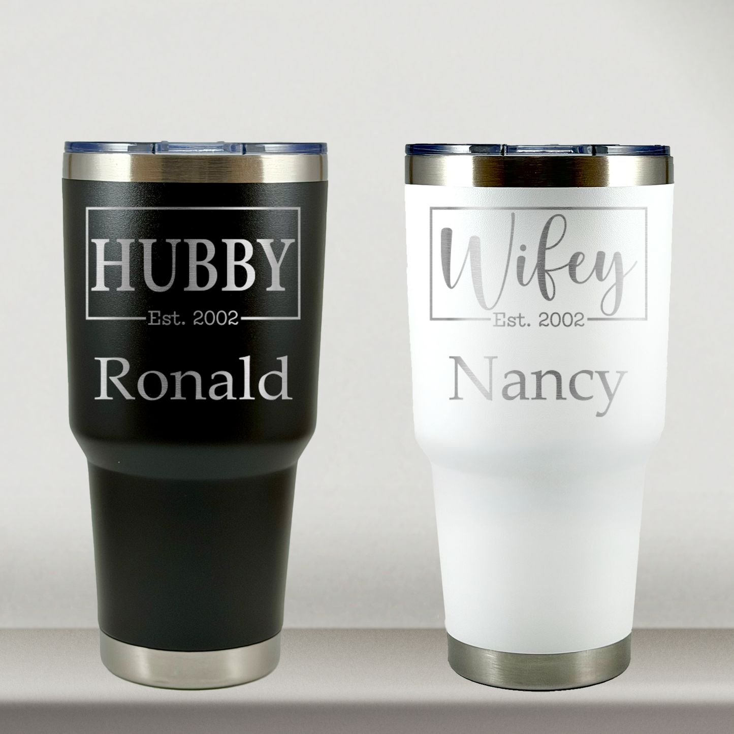 Personalized Husband and Wife Tumblers Set of 2 For Mr and Mrs, Couples, Custom 30oz Mugs, Laser Engraved Stainless Steel Cup (Copy)