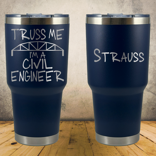 Personalized Engineer Tumbler 30oz Stainless Steel Laser Engraved Cup, Custom Insulated Travel Mug for Engineers, Engineering Gift