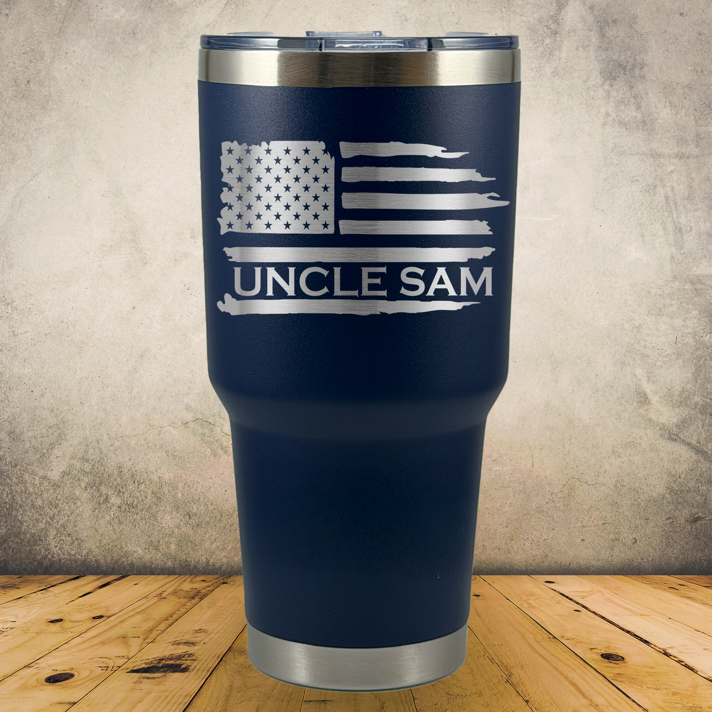 Personalized Tattered American Flag 30oz Stainless Steel Cup, Custom Laser Engraved Patriotic USA Cup