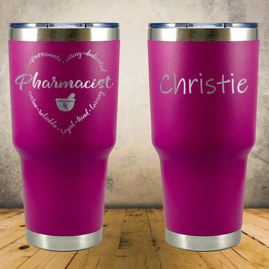 Personalized Pharmacist Tumbler 30oz Stainless Steel Cup, Custom Laser Engraved Pharmacy Gift, Pharmacist Appreciation Gift, Custom Insulated Travel Mug for RPh, Pharmacy Technician