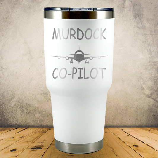 Personalized Co-Pilot Tumbler, 30oz Stainless Steel Laser Engraved Travel Mug, Custom Aviation Gift for Pilot