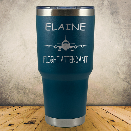 Personalized Flight Attendant Tumbler, 30oz Stainless Steel Laser Engraved Travel Mug, Custom Aviation Gift
