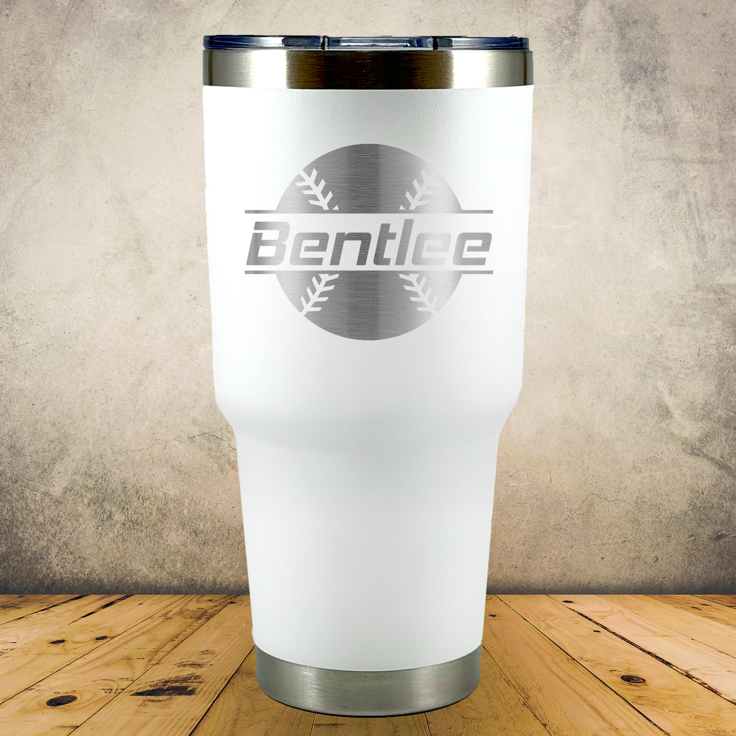 Personalized Baseball Split Monogram Travel Tumbler - Laser Engraved