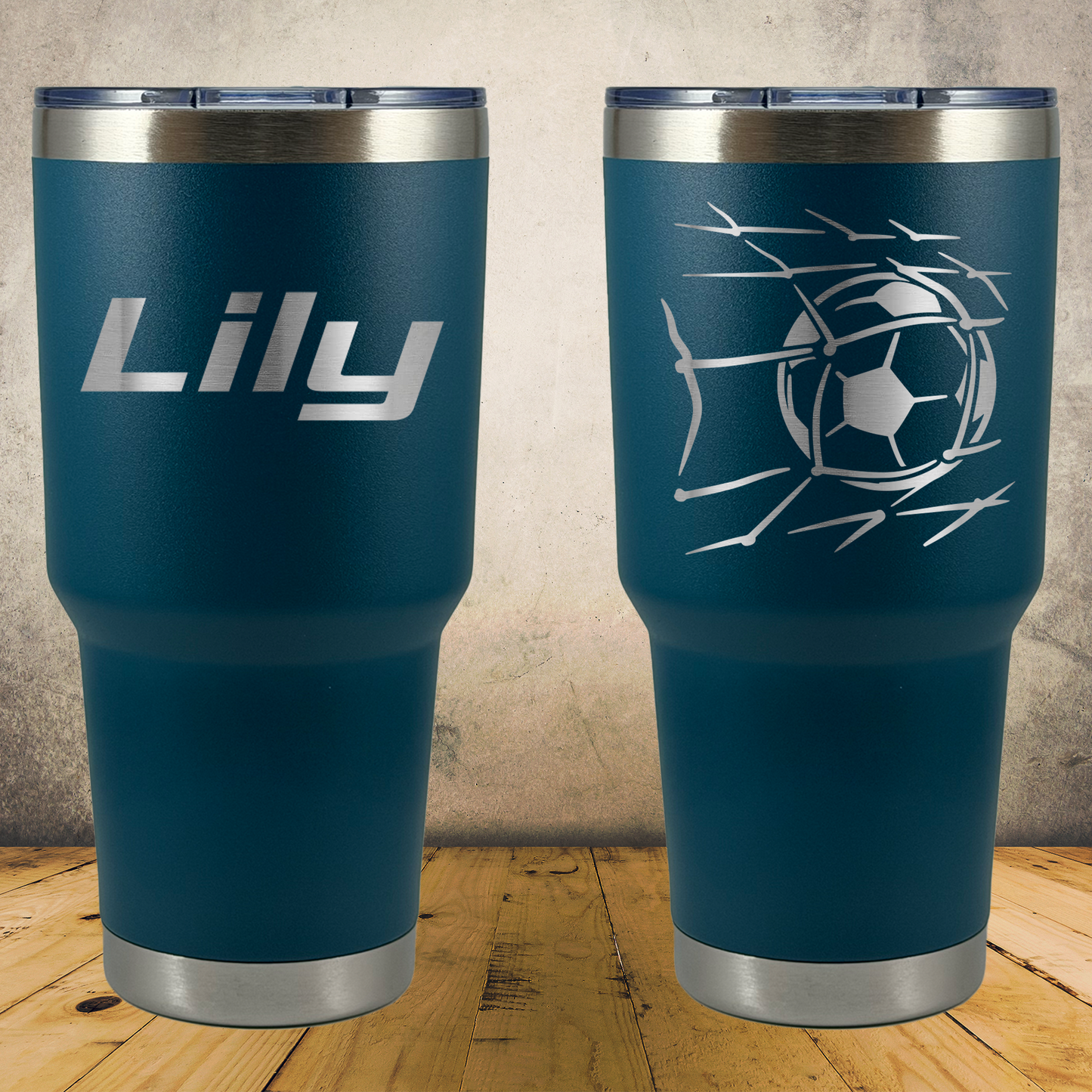 Personalized Laser Engraved Tumbler 30oz Soccer Ball in Net Gift for Players, Coaches & Fans