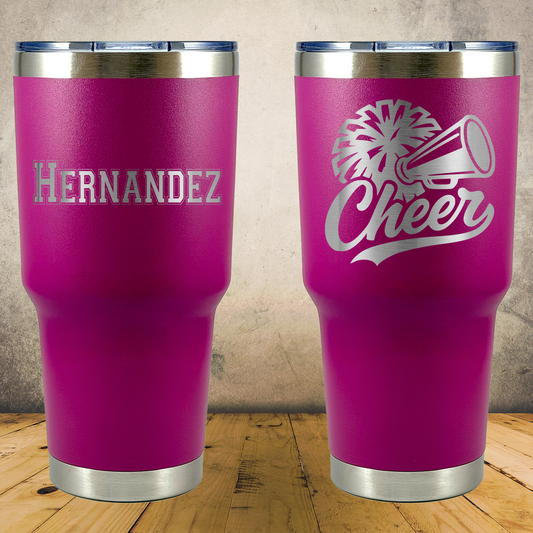 Personalized Laser Engraved Tumbler 30oz Cheerleading Gift for Cheerleaders, Coaches & Cheer Moms