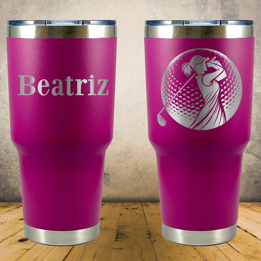Personalized Female Golf Tumbler 30oz Custom Laser Engraved Cup