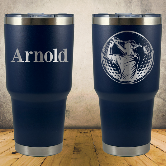 Personalized Laser Engraved Tumbler 30oz Male Golfer Silhouette in Golf Ball Gift for Players, Coaches & Fans