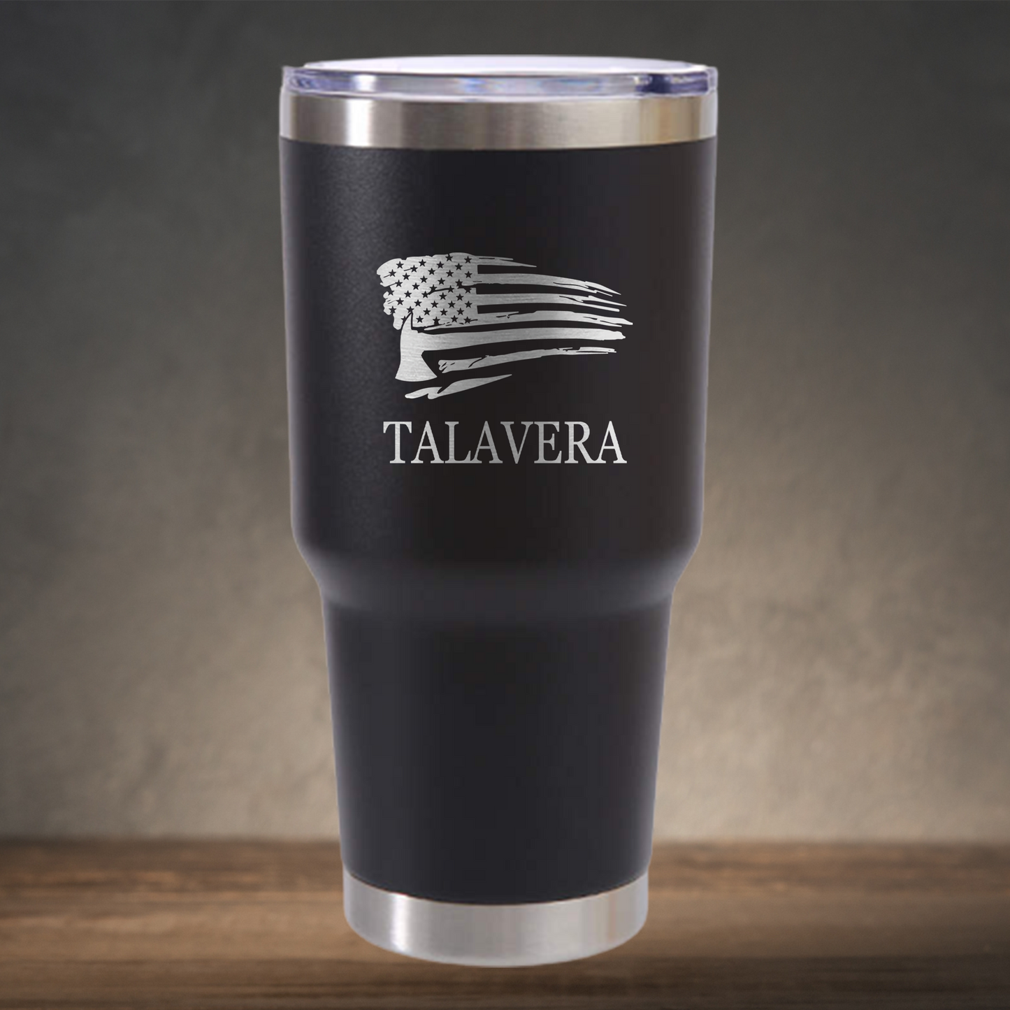 Personalized Firefighter Distressed American Flag Travel Tumbler 30 oz - Laser Engraved
