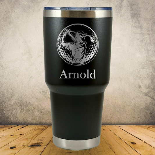 30oz Personalized Laser Engraved Tumbler Male Golfer Silhouette in Golf Ball Gift for Players, Coaches & Fans