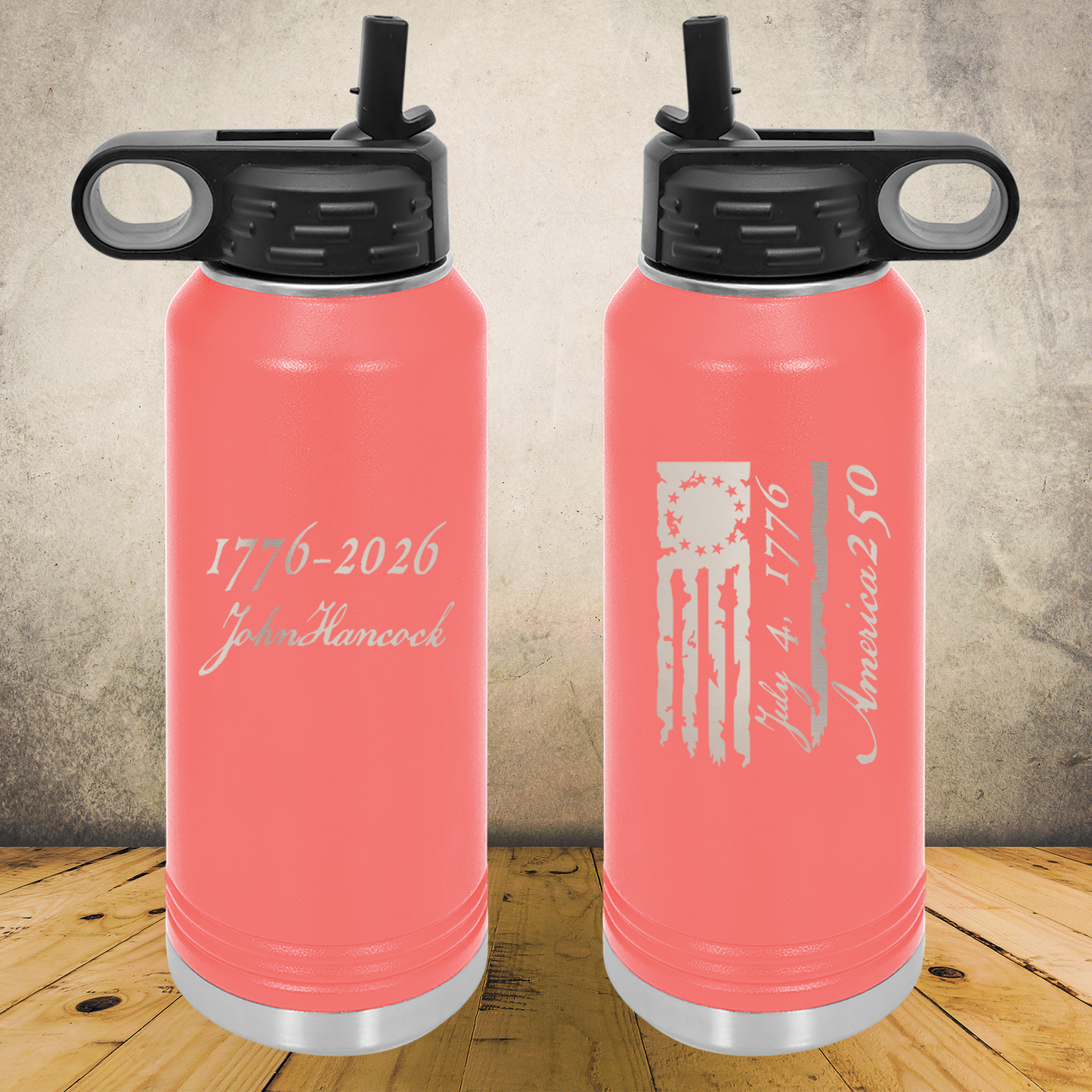 Personalized Laser Engraved Water Bottle 20/32oz 1776–2026 USA 250th Anniversary