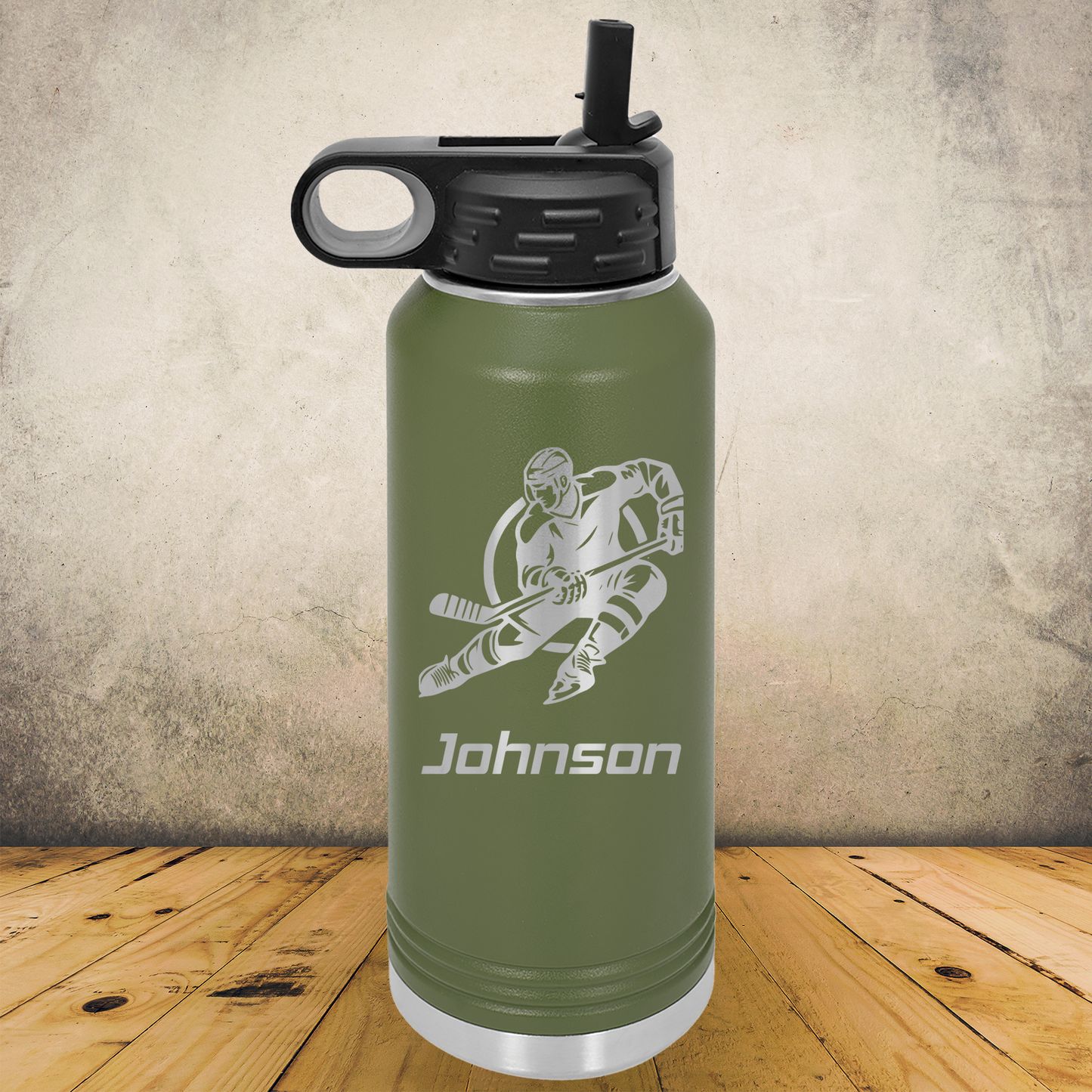 Personalized Laser Engraved Water Bottle 20/32oz for Hockey Players, Coaches & Fans