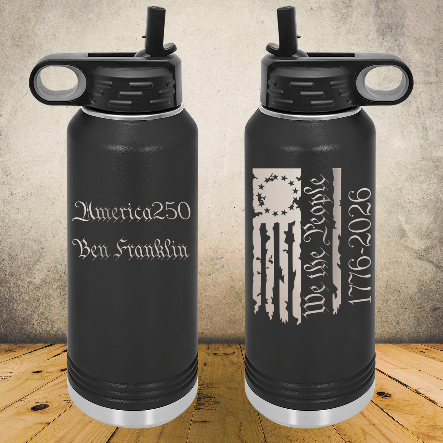 Personalized Laser Engraved Water Bottle 20/32oz 1776–2026 USA We The People