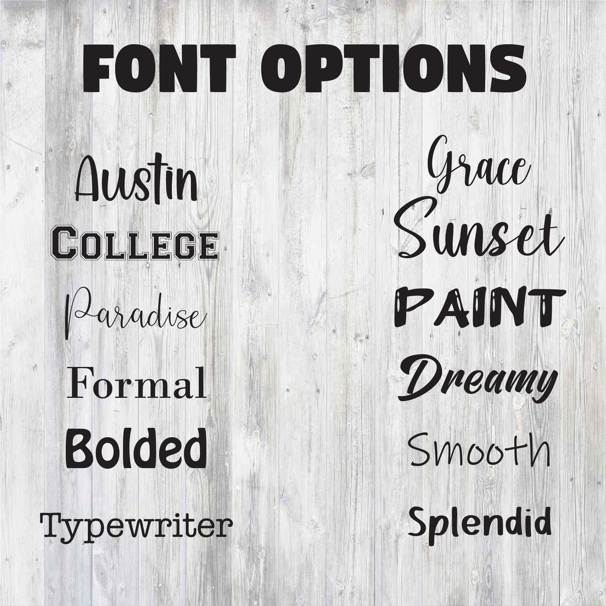 font options on a wooden background