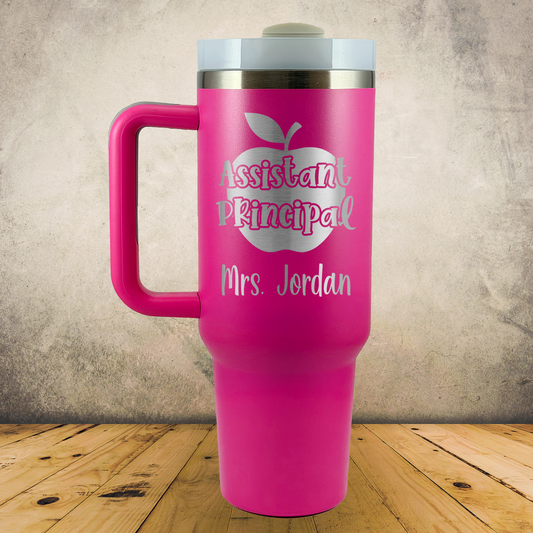 Personalized Laser Engraved Tumbler with Handle 40oz for Assistant Principal, Vice Principal, School Administrator, Back to School, End of School Year or Retirement Gift