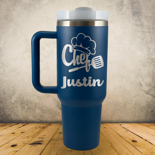 Personalized Chef Tumbler 40oz Custom Laser Engraved Cup w/Handle