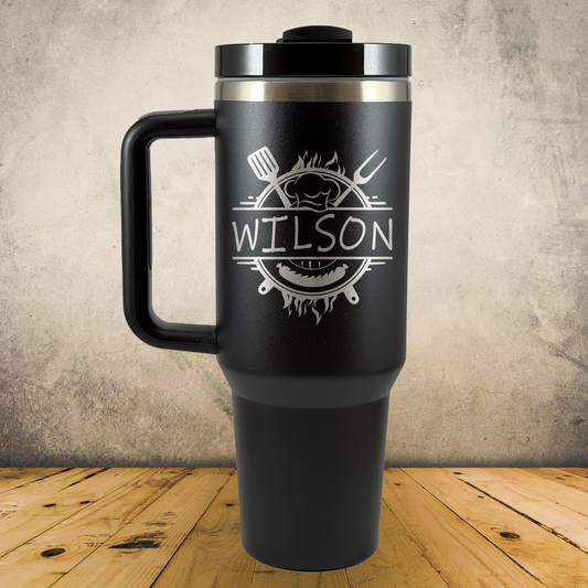 Personalized Chef Tumbler 40oz Custom Laser Engraved Cup w/Handle
