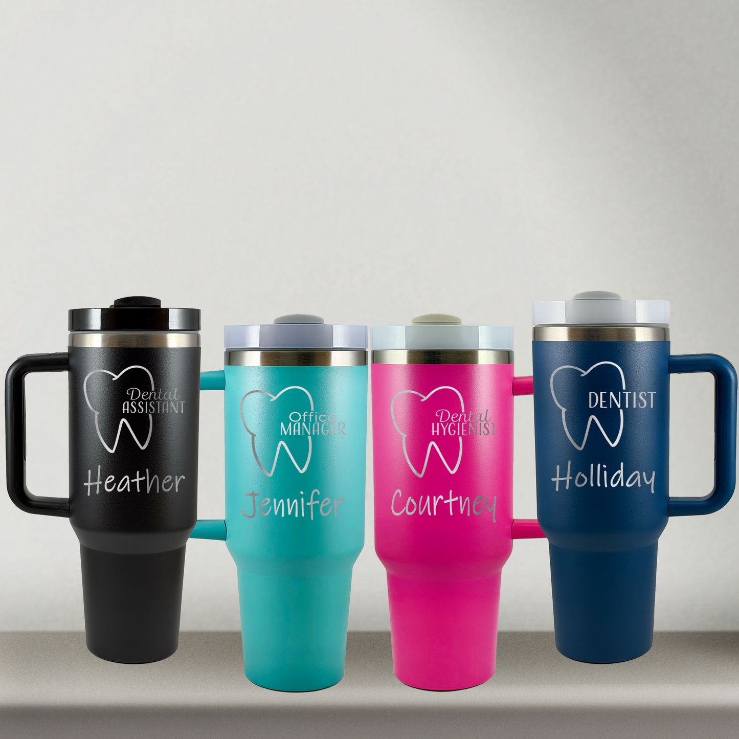 Personalized Dentist Tumbler, Custom Laser Engraved 40oz Stainless Steel Cup with Handle