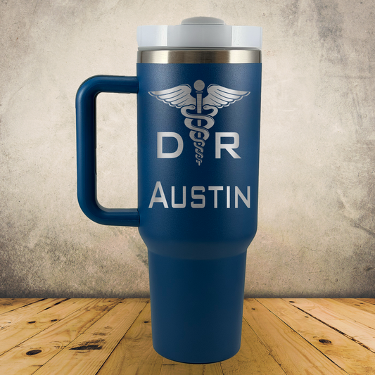 Personalized Doctor Tumbler 40oz Custom Stainless Steel Laser Engraved Tumbler w/ Handle, Medical Gift for Physician, MD, Nurse Practitioner, Surgeon, Doctor Appreciation Gift
