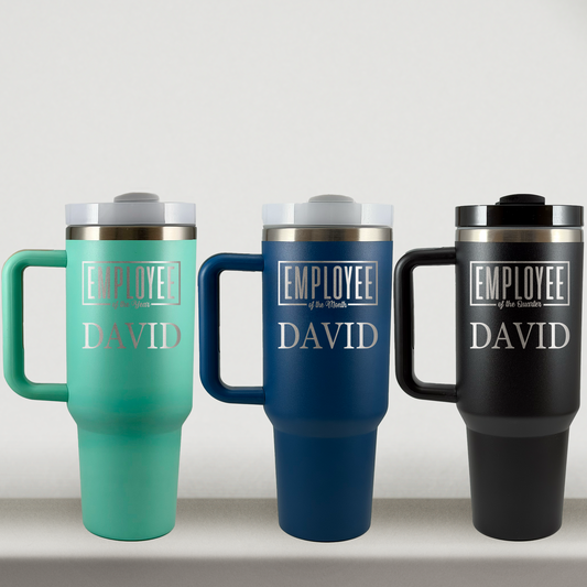Personalized Employee of the Month Tumbler 40oz Custom Laser Engraved Cup w/Handle