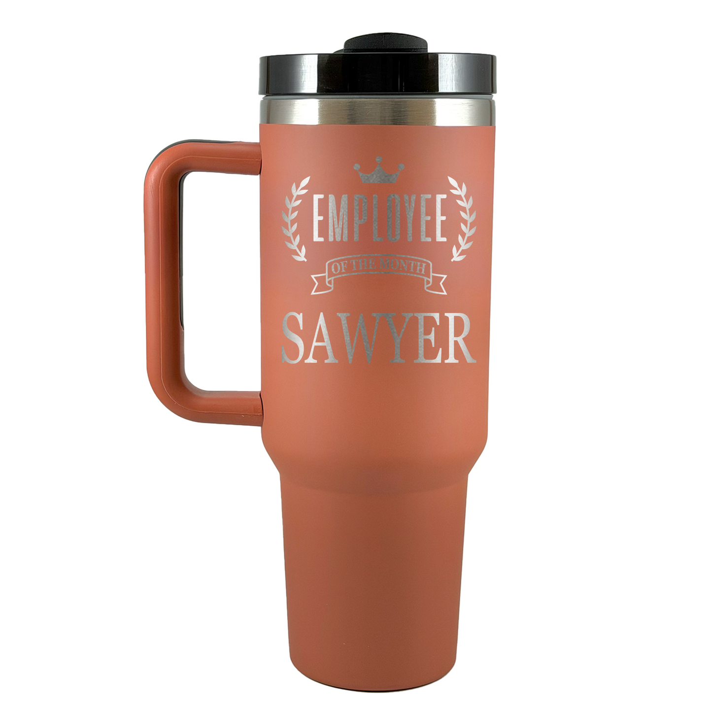 Personalized Employee of the Month Tumbler 40oz Custom Laser Engraved Cup w/Handle
