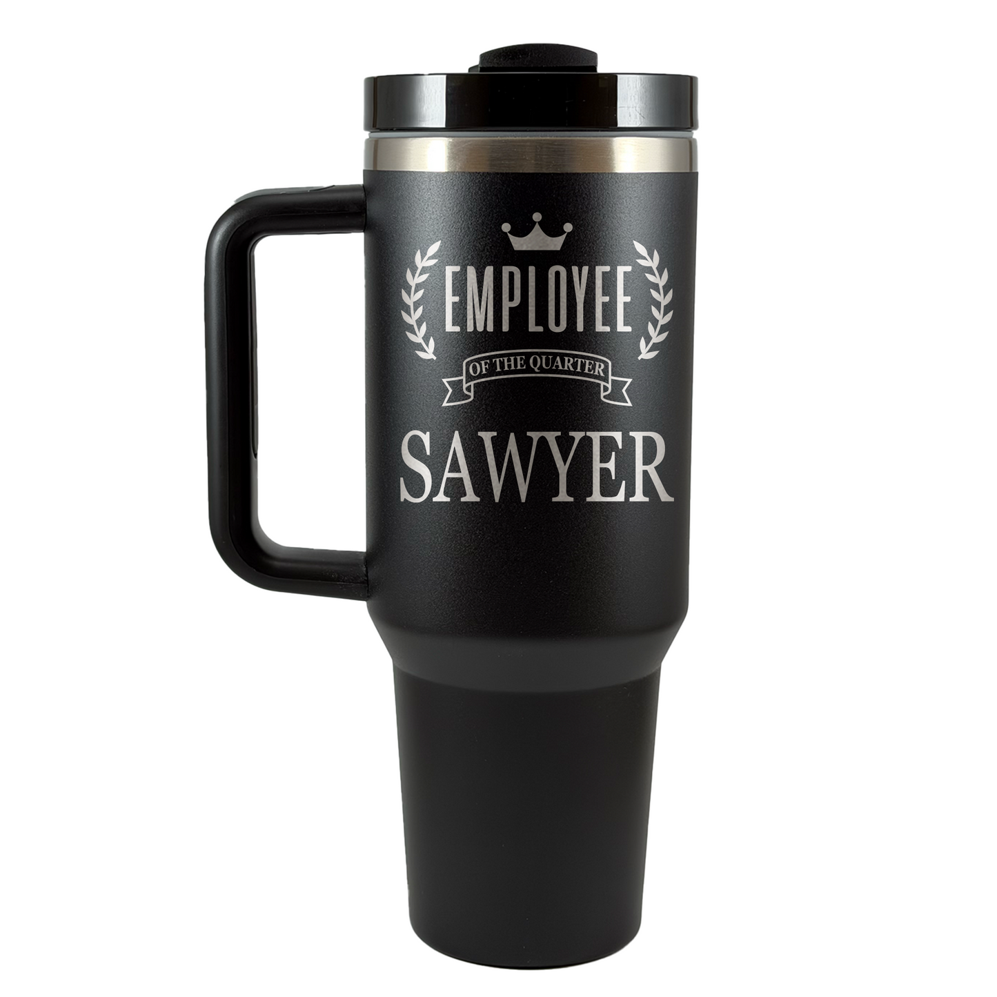Personalized Employee of the Month Tumbler 40oz Custom Laser Engraved Cup w/Handle