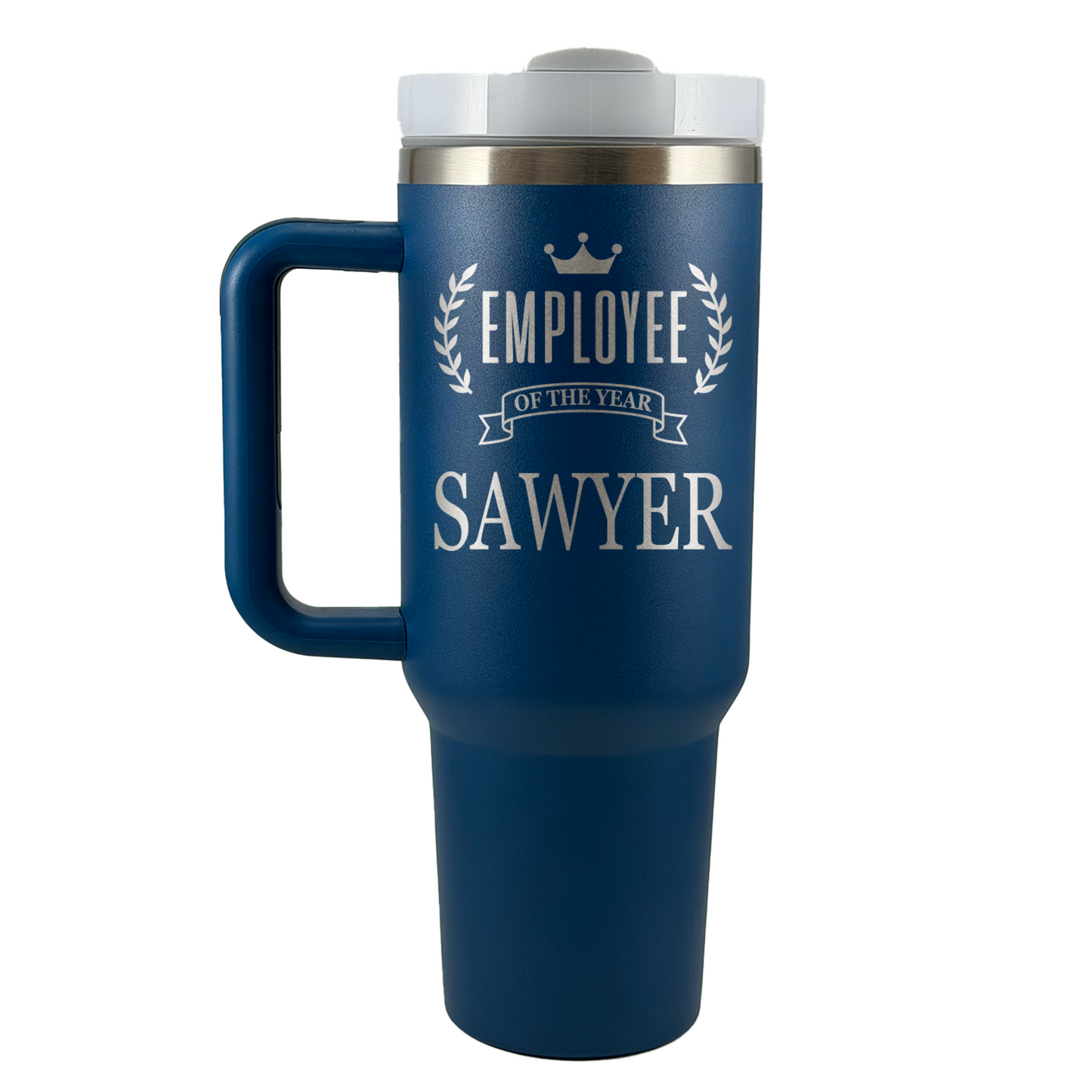 Personalized Employee of the Month Tumbler 40oz Custom Laser Engraved Cup w/Handle