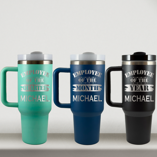 Personalized Employee of the Month Tumbler 40oz Custom Laser Engraved Cup w/Handle
