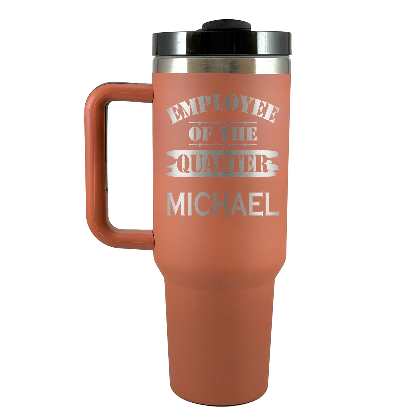 Personalized Employee of the Month Tumbler 40oz Custom Laser Engraved Cup w/Handle