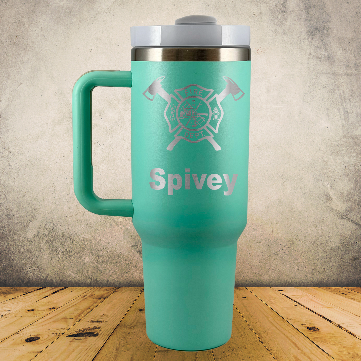 40oz Personalized Laser Engraved Tumbler with Handle for Firefighter Maltese Cross with Axe