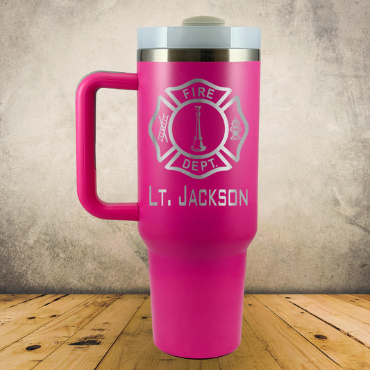 Personalized Laser Engraved Tumbler with Handle 40oz for Firefighter Lieutenant