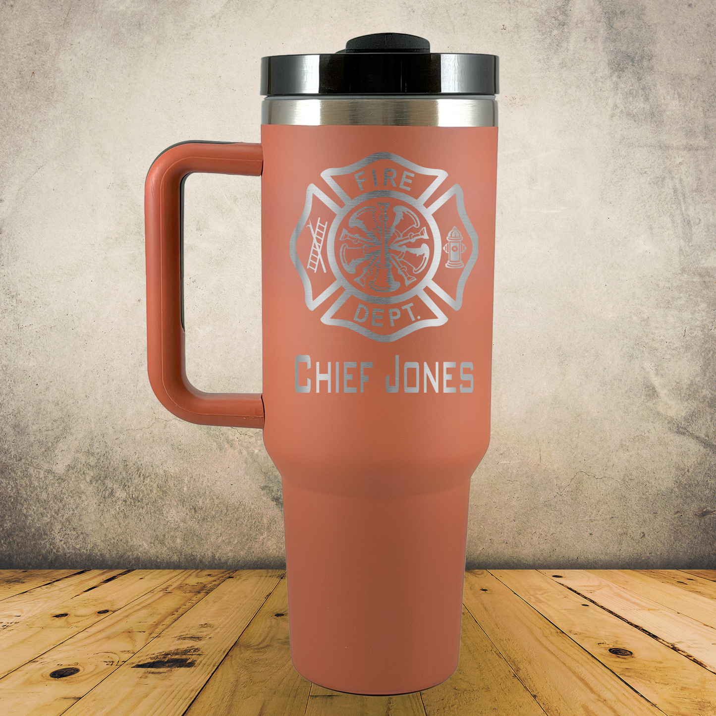 Personalized Laser Engraved Tumbler with Handle 40oz for Firefighter Chief