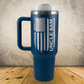 Personalized Tattered American Flag 40oz Stainless Steel Cup w/ Handle, Custom Laser Engraved Patriotic USA Cup
