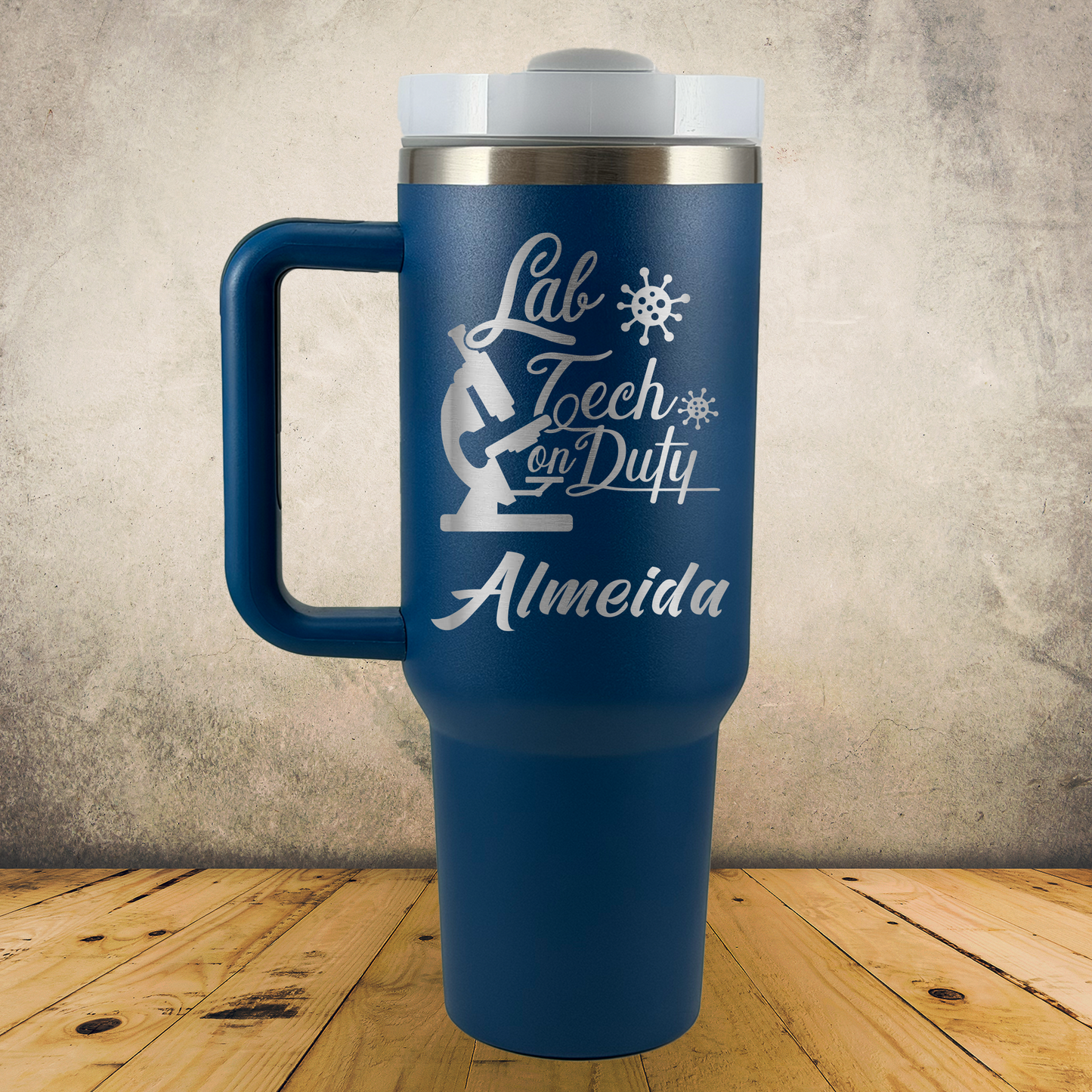 Personalized Lab Tech Tumbler, Custom 40oz Laboratory Technician Laser Engraved Stainless Steel Cup w/ Handle