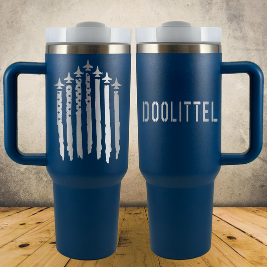 Personalized Pilot Tumbler, 40oz Stainless Steel Laser Engraved Travel Mug w/ Handle, Custom Aviation Gift for Air Force and Navy Pilot