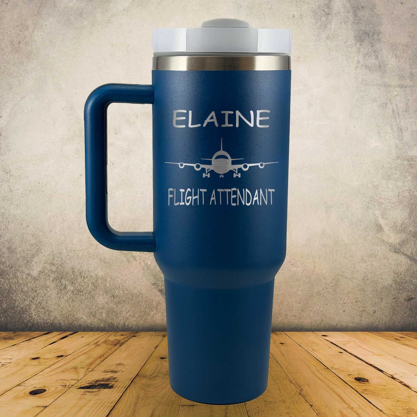 Personalized Flight Attendant Tumbler, 40oz Stainless Steel Laser Engraved Travel Mug w/ Handle, Custom Aviation Gift for Flight Crew
