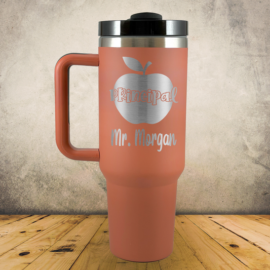 Personalized Laser Engraved Tumbler with Handle 40oz Principal, Academic Director, School Administrator, Back to School, End of School Year or Retirement Gift