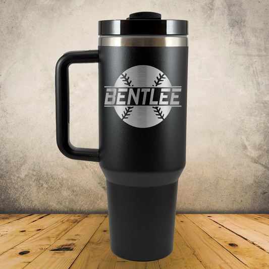 Personalized Baseball and Softball Tumbler, Custom Laser Engraved 40oz Stainless Steel Cup with Handle