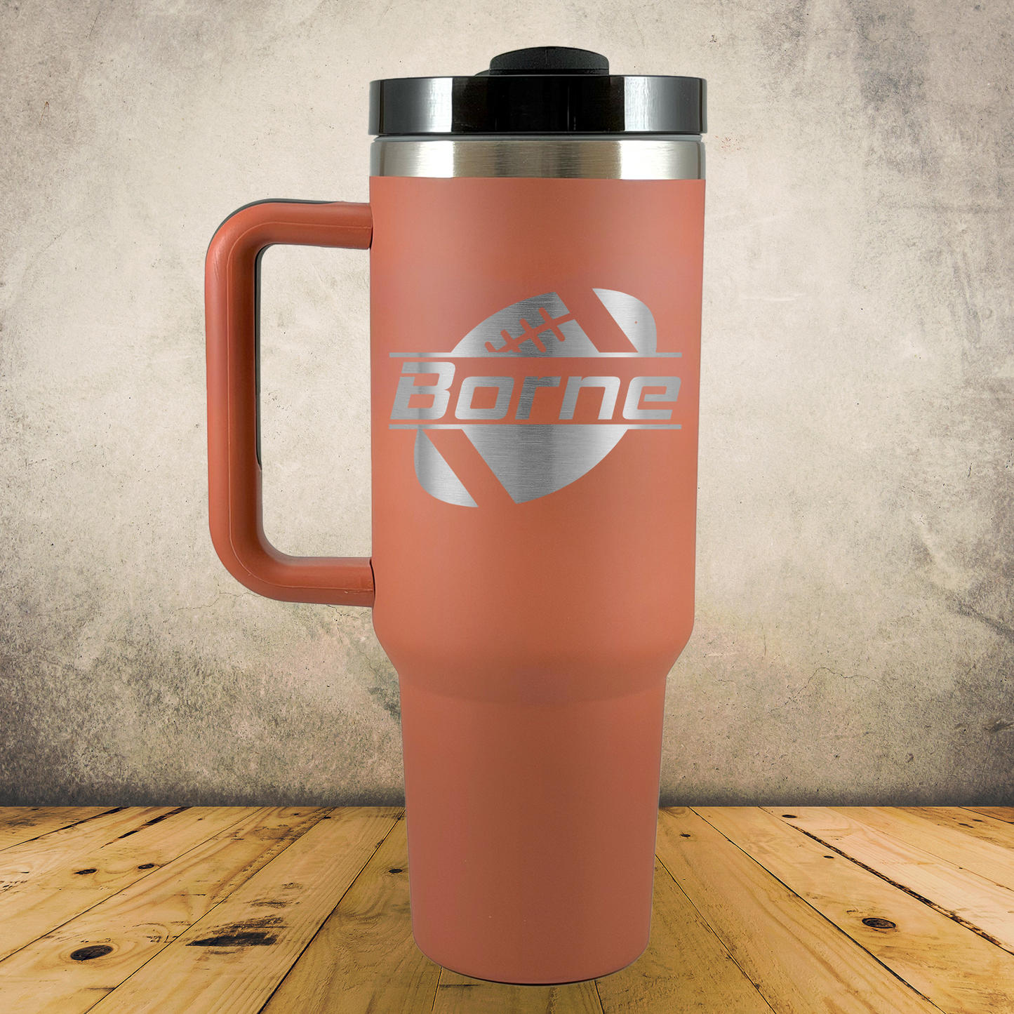 Personalized Football Split Monogram Handle Tumbler - Laser Engraved