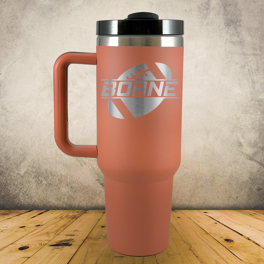 Personalized Football Split Monogram Handle Tumbler - Laser Engraved
