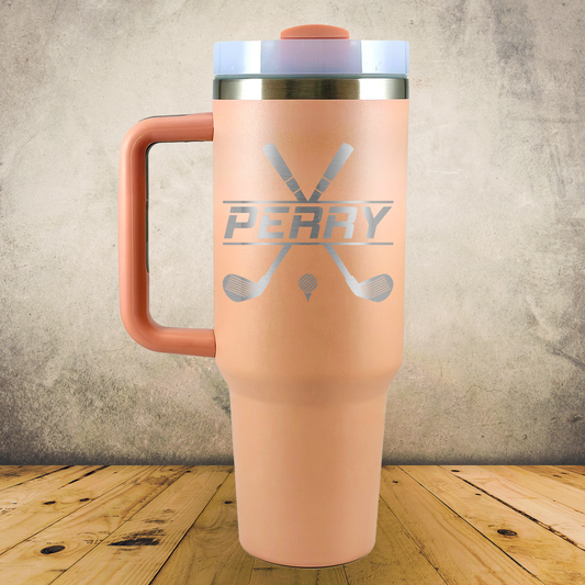 Personalized Golf Split Monogram Handle Tumbler - Laser Engraved