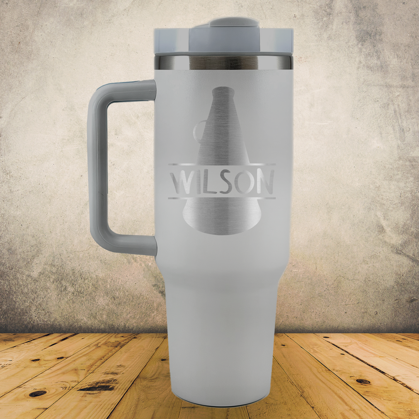 Personalized Cheerleading Split Monogram Handle Tumbler - Laser Engraved