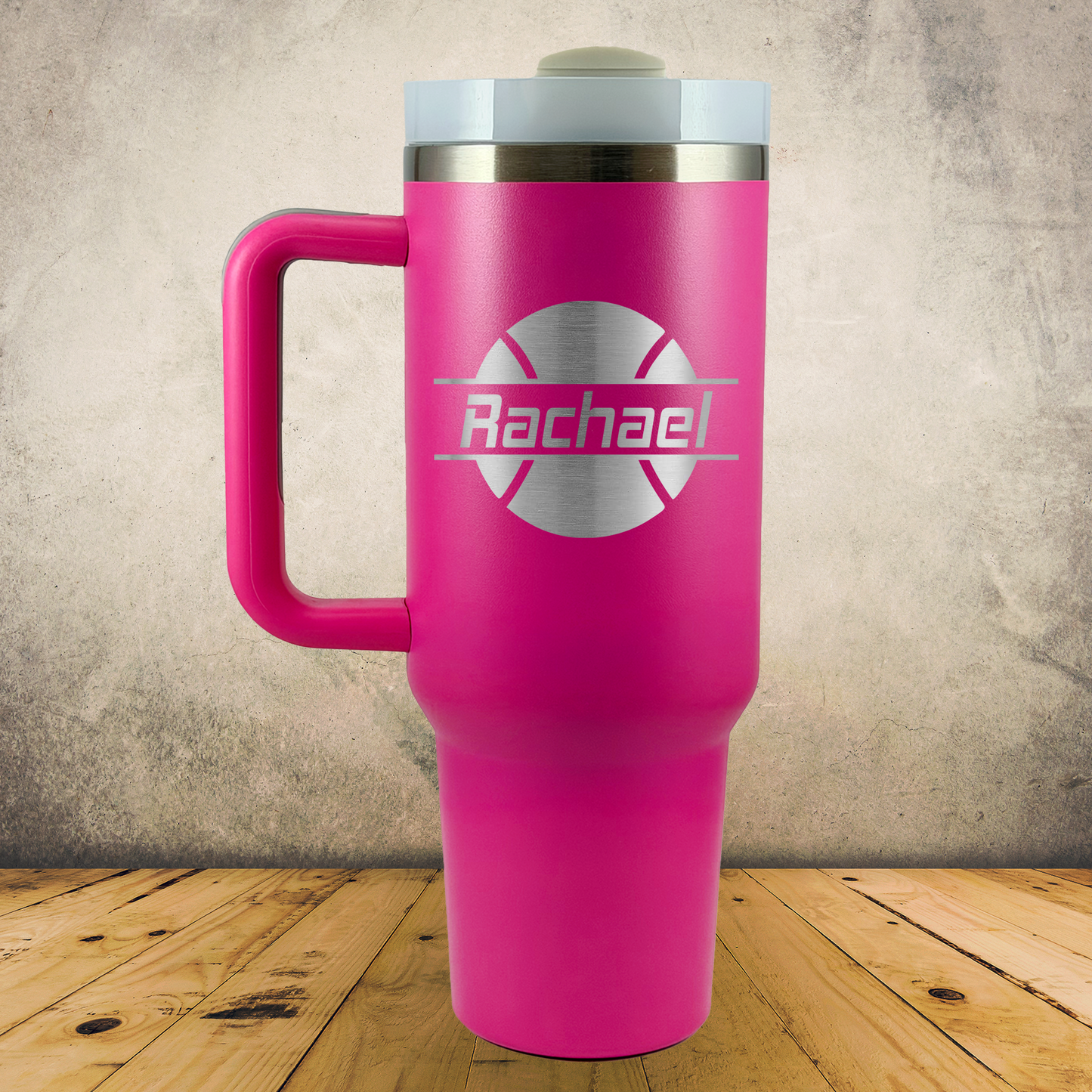 Personalized Tennis Split Monogram Handle Tumbler - Laser Engraved
