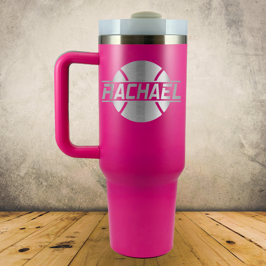 Personalized Tennis Split Monogram Handle Tumbler - Laser Engraved