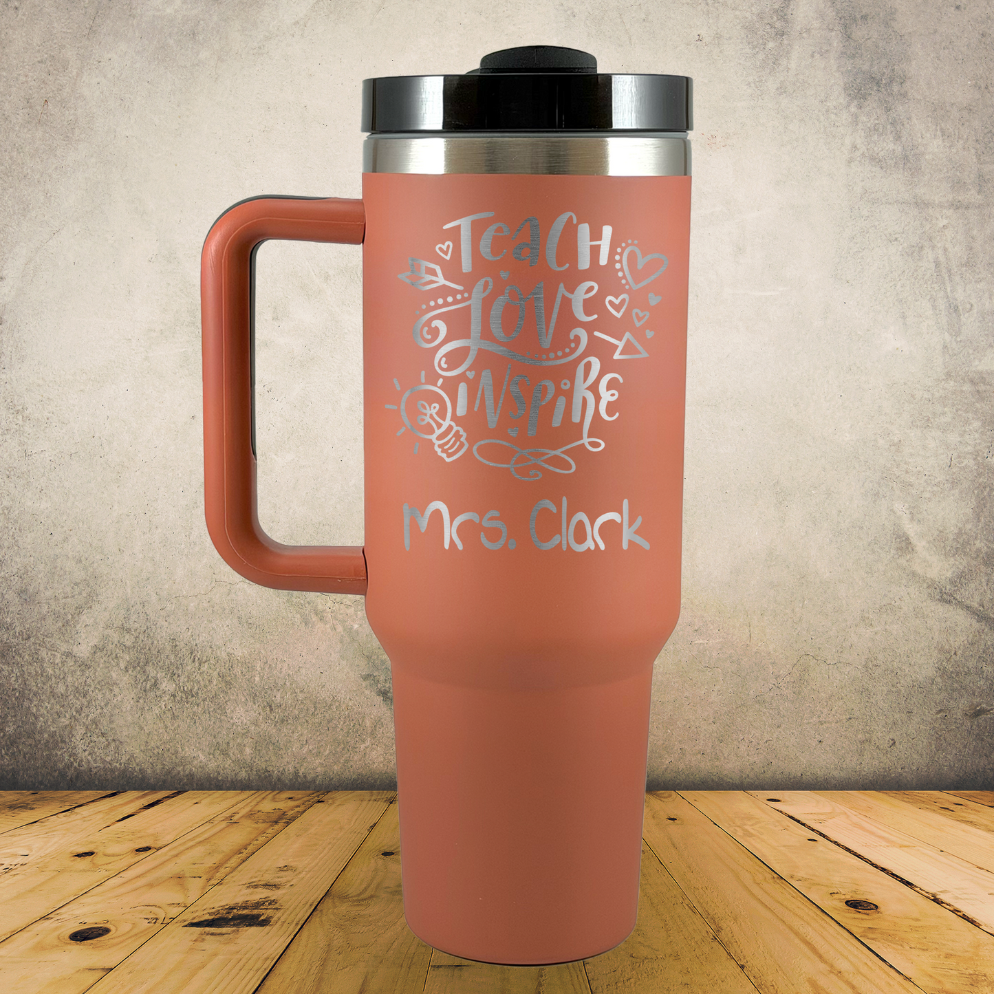 Personalized Laser Engraved Tumbler with Handle 40oz Teacher Appreciation or Back to School Gift