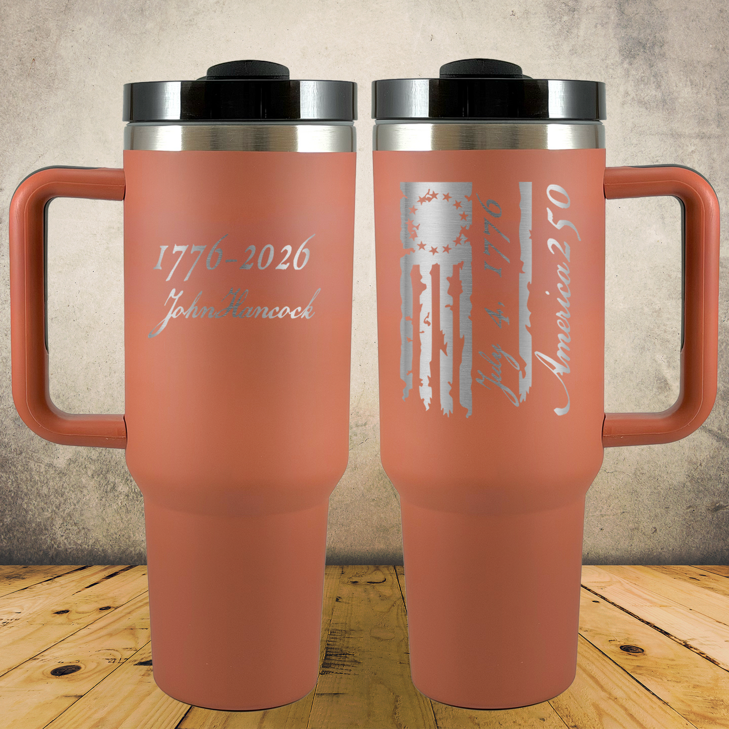 Personalized Laser Engraved Tumbler with Handle 40oz 1776–2026 USA 250th Anniversary