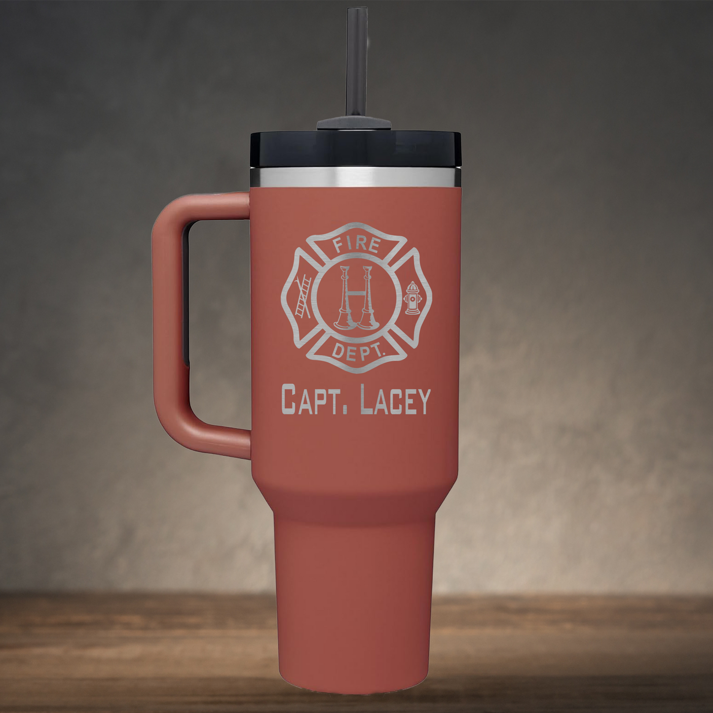 Personalized Firefighter Captain Handle Tumbler Laser Engraved
