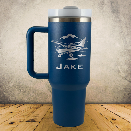 40oz Personalized Laser Engraved Tumbler with Handle for Cessna Airplane and Aviation Gift for Pilots