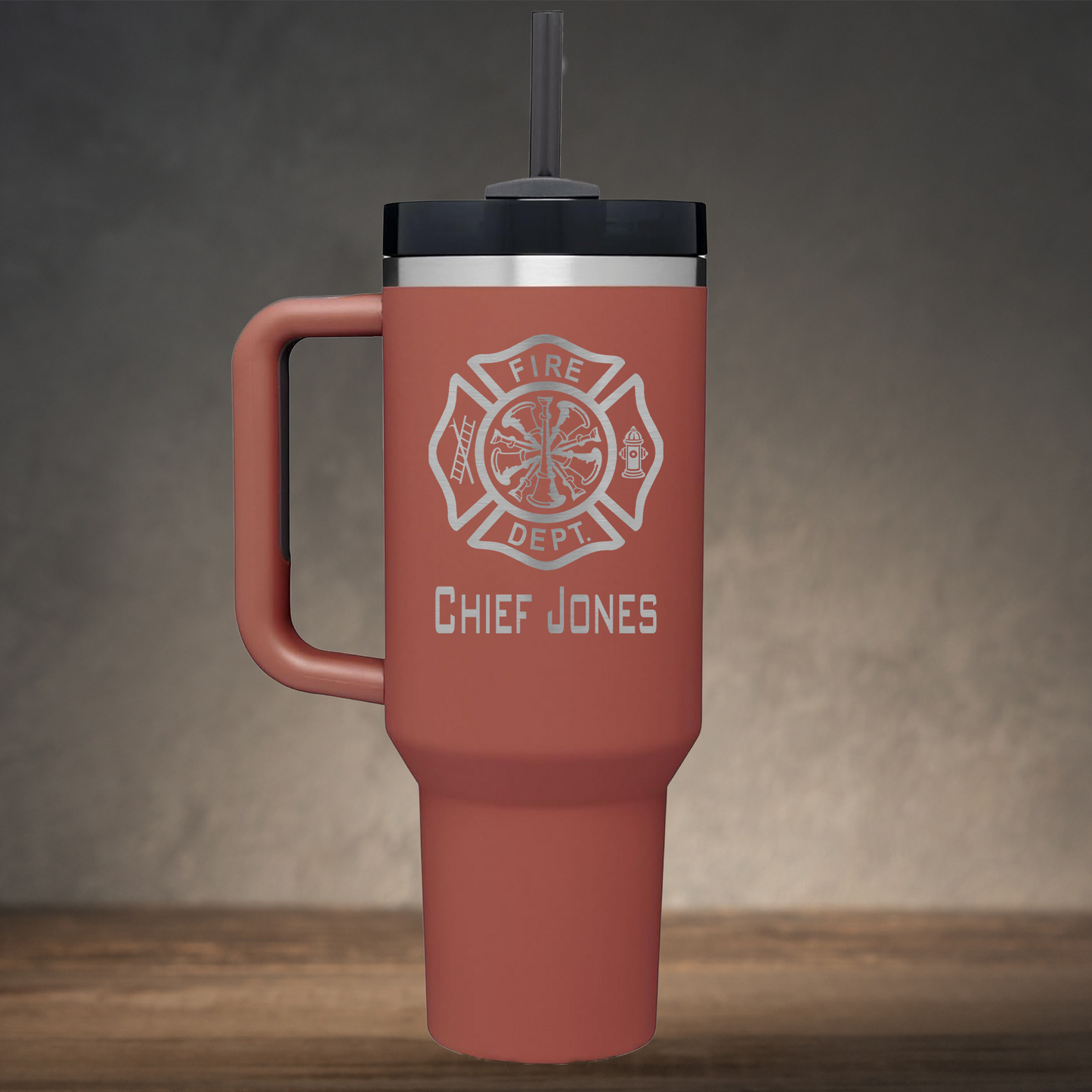 Personalized Firefighter Chief Handle Tumbler Laser Engraved