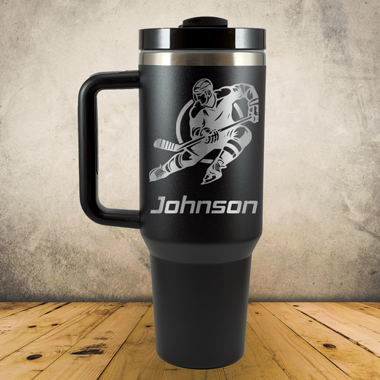 40oz Personalized Laser Engraved Tumbler with Handle for Hockey Player