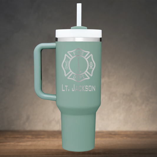 Personalized Firefighter Lieutenant Handle Tumbler Laser Engraved